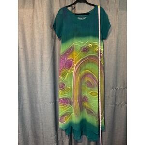 Kloz Lyne Cotton Dress Abstract Print Short Sleeve Casual Green‎ Purple Size S